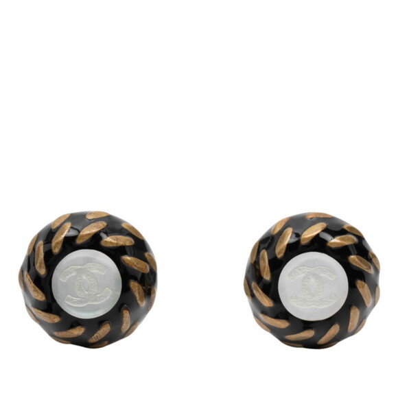 CHANEL Authentic Black Logo Earrings